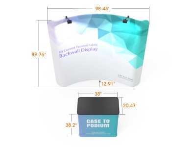 Custom 8ft Curved & Eye-Catching Tension Fabric Trade Show Booth Backwall Display with Durable Case to Podium