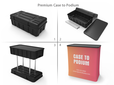 Custom 8ft Flat & Zippered Tension Fabric Trade Show Booth Backwall Display with Durable Case to Podium