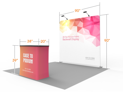 Custom 8ft Flat & Zippered Tension Fabric Trade Show Booth Backwall Display with Durable Case to Podium
