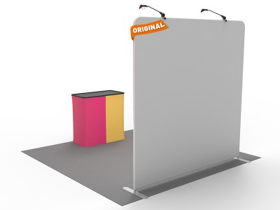 Custom 8ft Flat & Zippered Tension Fabric Trade Show Booth Backwall Display with Durable Case to Podium
