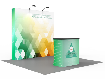 Custom 8ft Straight & Free-Standing Fabric Pop Up Trade Show Booth Backwall Display with Premium Case to Podium