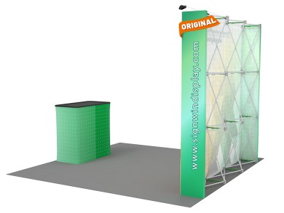 Custom 8ft Straight & Free-Standing Fabric Pop Up Trade Show Booth Backwall Display with Premium Case to Podium
