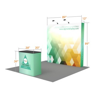 Custom 8ft Straight & Free-Standing Fabric Pop Up Trade Show Booth Backwall Display with Premium Case to Podium (Frame + Graphic)