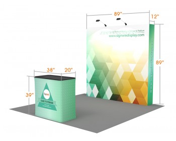 Custom 8ft Straight & Free-Standing Fabric Pop Up Trade Show Booth Backwall Display with Premium Case to Podium