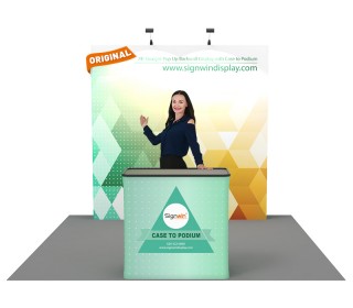 Custom 8ft Straight & Free-Standing Fabric Pop Up Trade Show Booth Backwall Display with Premium Case to Podium