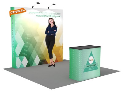 Custom 8ft Straight & Free-Standing Fabric Pop Up Trade Show Booth Backwall Display with Premium Case to Podium