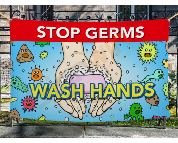 Stop Germs/Cold/Flu Wash Hands Banner for Safety 01