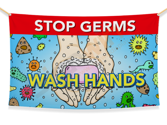 Stop Germs/Cold/Flu Wash Hands Banner for Safety 01