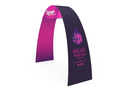 Custom Trade Show Ribbon Archway Banner Stand Display with Header 02