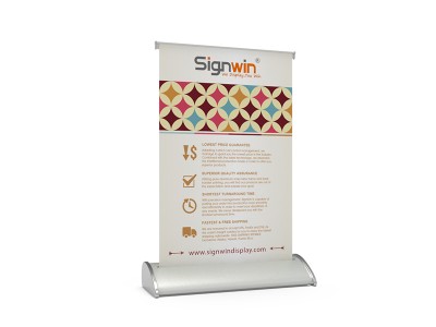 Custom Tabletop Retractable Banner Stand with Silver Wide Teardrop Base